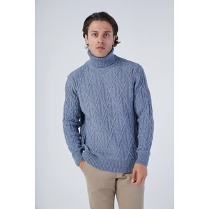 Trist Star Erkek Yürütme Saç Örgülü Çarpı Desenli Balıkçı Yaka Triko Yün Kazak TRIST-5310