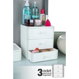 Lorebox 3lü Takı Makyaj ve Kozmetik Düzenleyici Çekmeceli Ofis Masa Organizeri Saklama Kutusu Beyaz