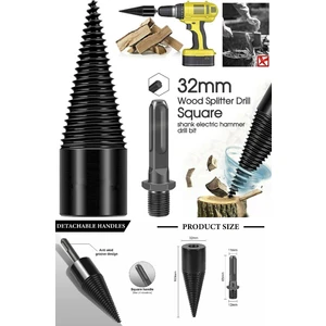 Matkap Ucuna Takılabilen Şöminelik Odun Kütük Ayırma ve Yarma Aparatı 32 mm