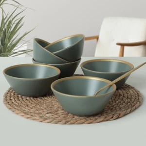 Mat Yeşil Gold File Hitit Çorba Kasesi 14 cm 6 Adet 322