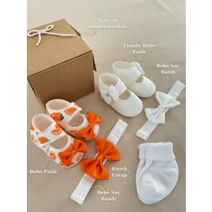 Masal Baby Kids Kız Bebek Desenli Patik / Yeni Doğan Hediyelik / Saç Bantlı Mevlüt Patiği