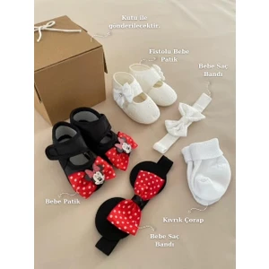 Masal Baby Kids Kız Bebek Desenli Patik / Yeni Doğan Hediyelik / Saç Bantlı Mevlüt Patiği
