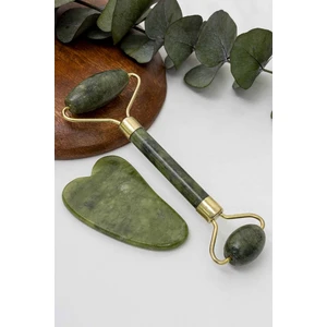 Jade Roller Gua Sha Taşı Seti 2'li Yeşim Taşı