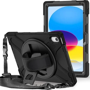 M.TK Moveteck Apple Ipad 10.nesil 10.9" Uyumlu Kılıf Defender Standlı Yumuşak Renkli Silikon Boyun Askılı Zırh 360 Kaplama Tank Kapak