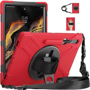 M.TK Moveteck Samsung Galaxy Tab S7 ve S8 Plus 12.4 Kılıf Defender Kalem Bölmeli Standlı Renkli Boyun Askılı 360 Zırh