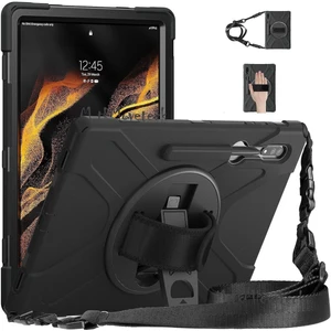 M.TK Moveteck Samsung Galaxy Tab S7 ve S8 Plus 12.4 Kılıf Defender Kalem Bölmeli Standlı Renkli Boyun Askılı 360 Zırh