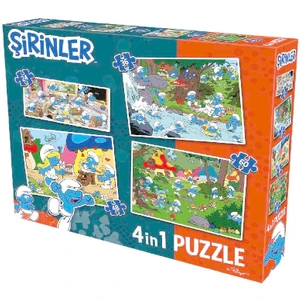 SRN7682 Şirinler 4 Ü 1 Arada Puzzle - 24 36 48 60 Parça