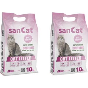 Sancat Bebek Pudrası Kokulu Premium Beyaz Kedi Kumu 10 lt x 2 Adet