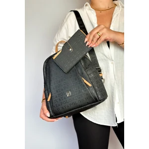 Just Polo Büyük Boy Günlük Kullanamına Uygun 9 Bölmeli Siyahtaba Kombin Kadın Sırt Çantası 4040