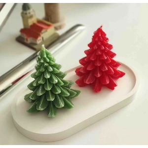 Candle's Flame Candles Flame Sunumluk ve 2 Adet Yılbaşı Çam Ağacı Mum Hediyelik Yılbaşı Süsü
