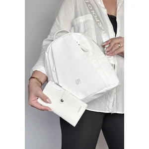 Just Polo Büyük Boy Günlük Kullanamına Uygun 9 Bölmeli Düz Beyaz Kombin Kadın Sırt Çantası 4040