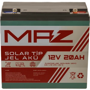 Maz Akü 12 Volt 20 Amper (Ah) Solar Jel Akü (Güneş Paneli Akü)