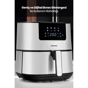 Novo 2000 Watt Yüksek Güç 6,4 Litre Inox Geniş Xxl Dokunmatik Airfryer Yağsız Sıcak Hava Fritözü