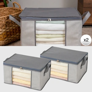 2 Adet Küçük Boy Pencereli Çizgi Desen Baskılı Antrasit Baza Altı Dolap içi Düzenleyici Organizer 40x30x20 cm