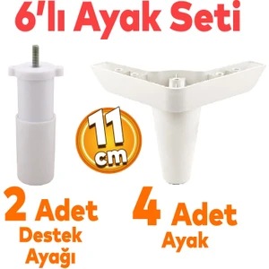 Aspen 6'lı Set Mobilya Tv Ünitesi Çekyat Koltuk Kanepe Baza Destek Ayağı Ayakları 11 Cm Beyaz Ayak