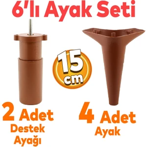 Aspen 6'lı Set Mobilya Tv Ünitesi Çekyat Koltuk Kanepe Baza Destek Ayağı Ayakları 15 Cm Kahverengi