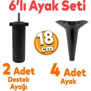 Aspen 6'lı Set Mobilya Tv Ünitesi Çekyat Koltuk Kanepe Baza Destek Ayağı Ayakları 18 Cm Siyah M8