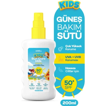 Axwell Kids Çok Yüksek Koruyucu Çocuk Için Yüz & Vücut Güneş Sütü Spreyi SPF50+ 200