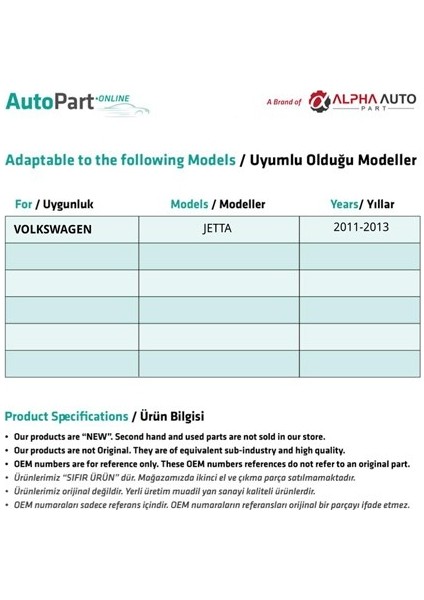 Volkswagen Jetta Için Arka Cam Tamir Seti-Set