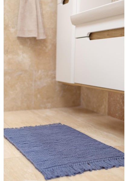 Lavish Tekli El Örgüsü Banyo Paspası %100 Pamuk 50x70 Mavi