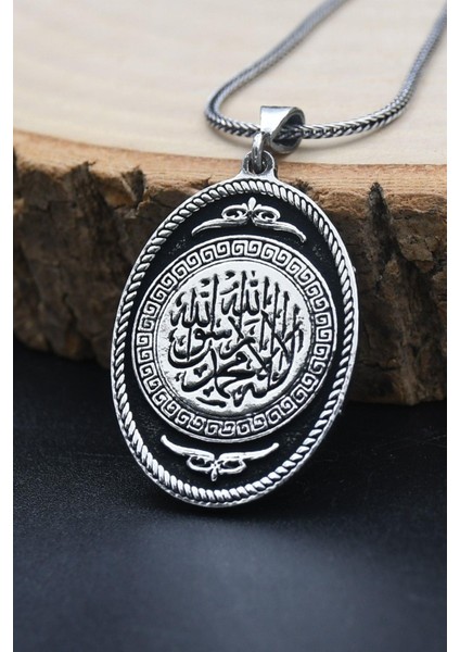 Gümüş 925 Ayar Erkek Gümüş Kolye Zincir ( La Ilahe Illallah,muhammedün Resulullah ) Yazlı indirimleri