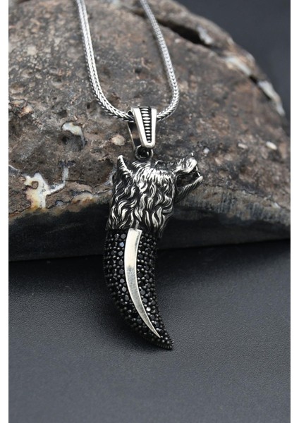 Gümüş Kurt Dişi 925 Ayar Erkek Gümüş Kolye Zincir modelleri