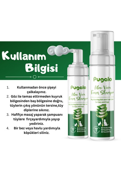 Köpük Şampuan Kedi Tüy Dökülmesi Karşıtı Doğal İçerikli Aloe Veralı Kuru Köpük Şampuan