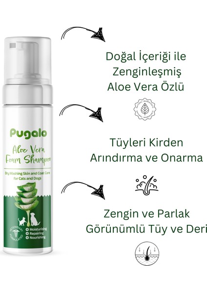 Köpük Şampuan Kedi Tüy Dökülmesi Karşıtı Doğal İçerikli Aloe Veralı Kuru Köpük Şampuan