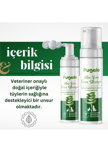 Köpük Şampuan Kedi Tüy Dökülmesi Karşıtı Doğal İçerikli Aloe Veralı Kuru Köpük Şampuan