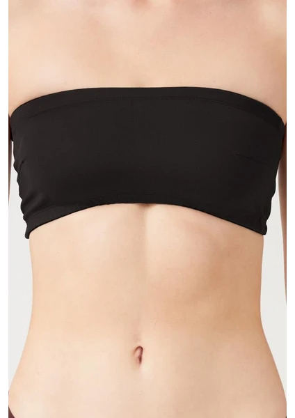 Siyah Straplez Crop Top Büstiyer