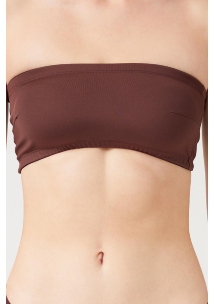 Straplez Crop Top Büstiyer Koyu Kahverengi