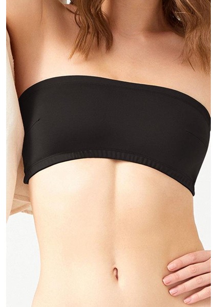 Siyah Straplez Crop Top Büstiyer