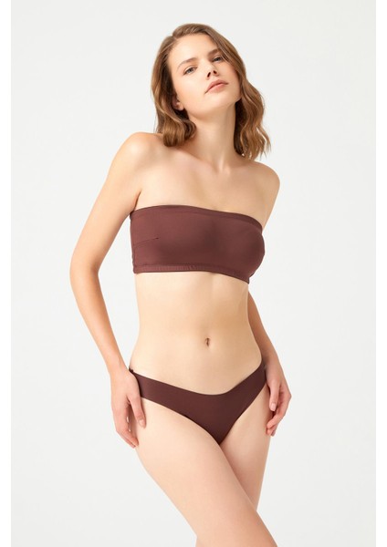 Straplez Crop Top Büstiyer Koyu Kahverengi