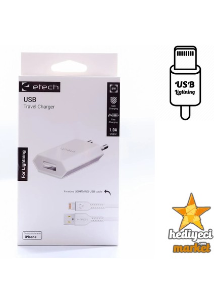 ETC-002B 1.0A 5W Ip Lightning Şarj Cihazı
