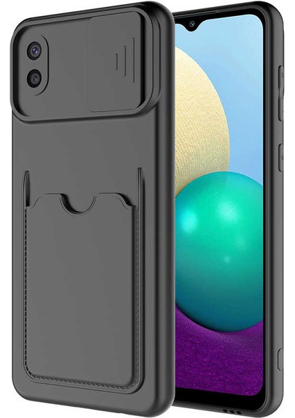 Samsung Galaxy A02 Kılıf Cüzdan Slayt Sürgülü Kamera Korumalı Kartllıklı Bölmeli Silikon Kapak (Kartix)