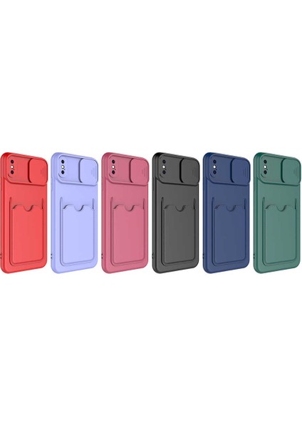 Apple Apple iPhone x Kılıf Cüzdan Slayt Sürgülü Kamera Korumalı Kartllıklı Bölmeli Silikon Kapak (Kartix)