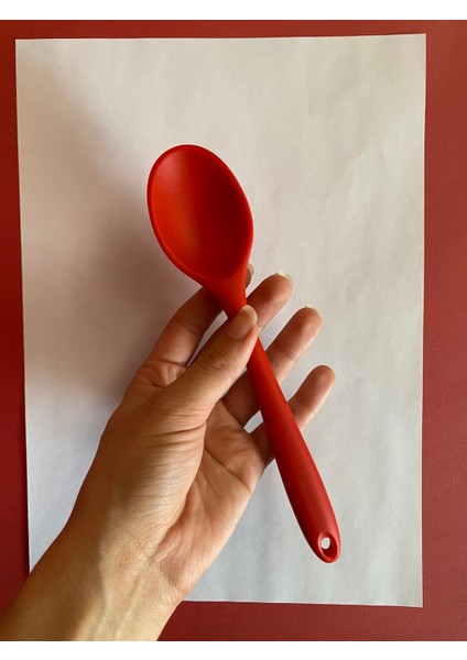 Sert Uçlu Isıya Dayanıklı Yanmaz Yapışmaz Silikon Kısa Derin Kaşık 20 cm