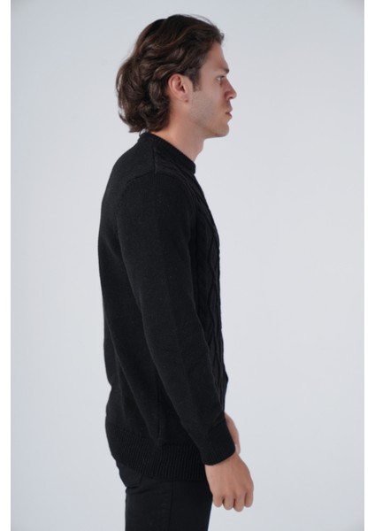 Erkek Siyah Saç Örgülü Yürütme Bisiklet Yaka Triko Yün Kazak TRIST-5303 fiyatları