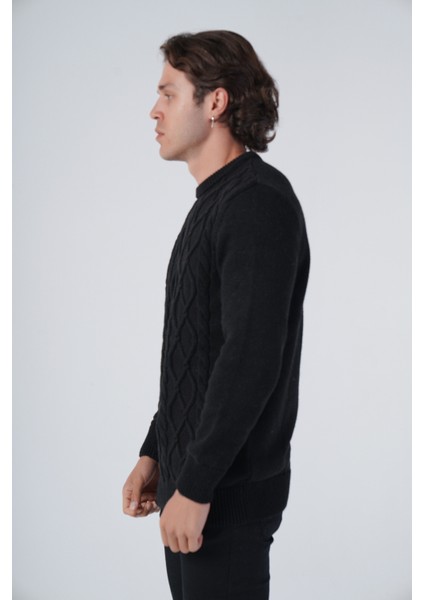 Erkek Siyah Saç Örgülü Yürütme Bisiklet Yaka Triko Yün Kazak TRIST-5303 fırsatları