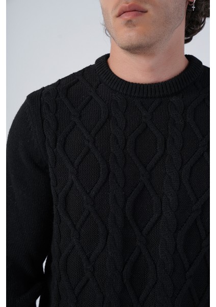 Erkek Siyah Saç Örgülü Yürütme Bisiklet Yaka Triko Yün Kazak TRIST-5303 indirimleri
