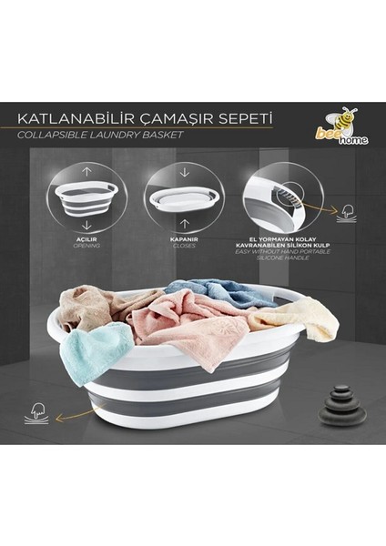 Bee Home Çok Amaçlı Katlanır Sepet AK-727 Çamaşır Sepeti Oyuncak Sepeti 35 Lt