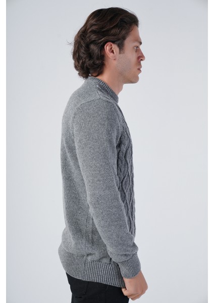 Erkek Gri Saç Örgülü Yürütme Bisiklet Yaka Triko Yün Kazak TRIST-5303 fiyatları