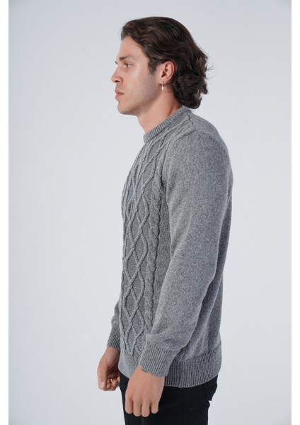Erkek Gri Saç Örgülü Yürütme Bisiklet Yaka Triko Yün Kazak TRIST-5303 fırsatları