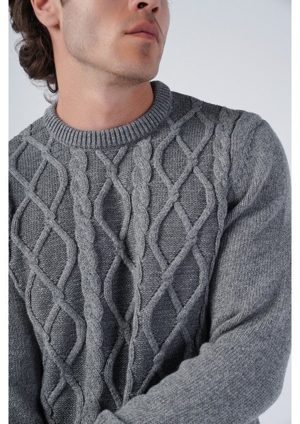 Erkek Gri Saç Örgülü Yürütme Bisiklet Yaka Triko Yün Kazak TRIST-5303 indirimleri
