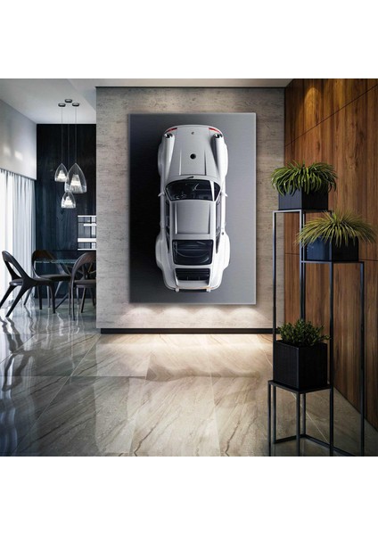 Beyaz Porsche Klasik Araba Efsane Kanvas Tablo