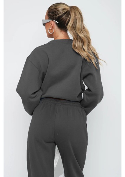 Füme Bisiklet Yaka Baskılı Sweatshirt MG1904 modelleri