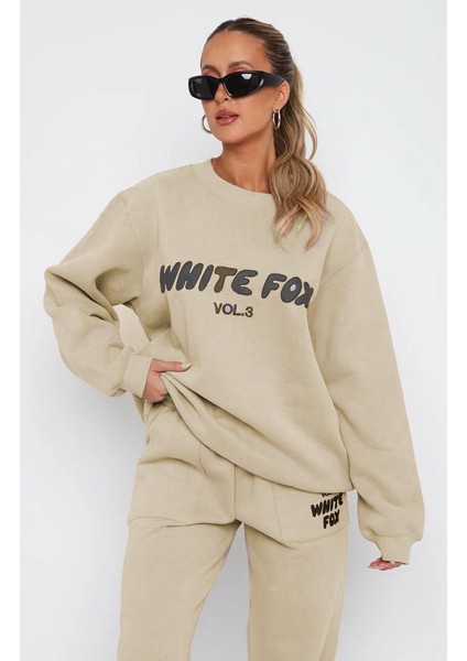 Bej Bisiklet Yaka Baskılı Sweatshirt MG1904 fiyatları
