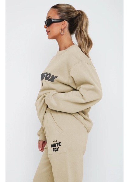 Bej Bisiklet Yaka Baskılı Sweatshirt MG1904 modelleri