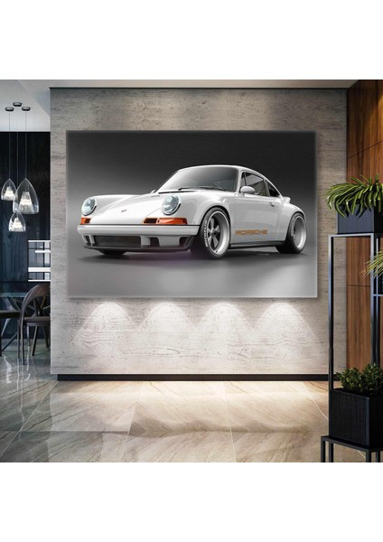 Beyaz Porsche Efsane Klasik Araba Kanvas Tablo