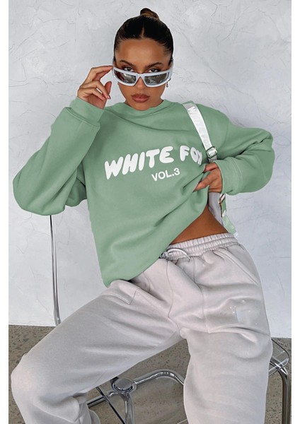 Mint Yeşili Bisiklet Yaka Baskılı Sweatshirt MG1904